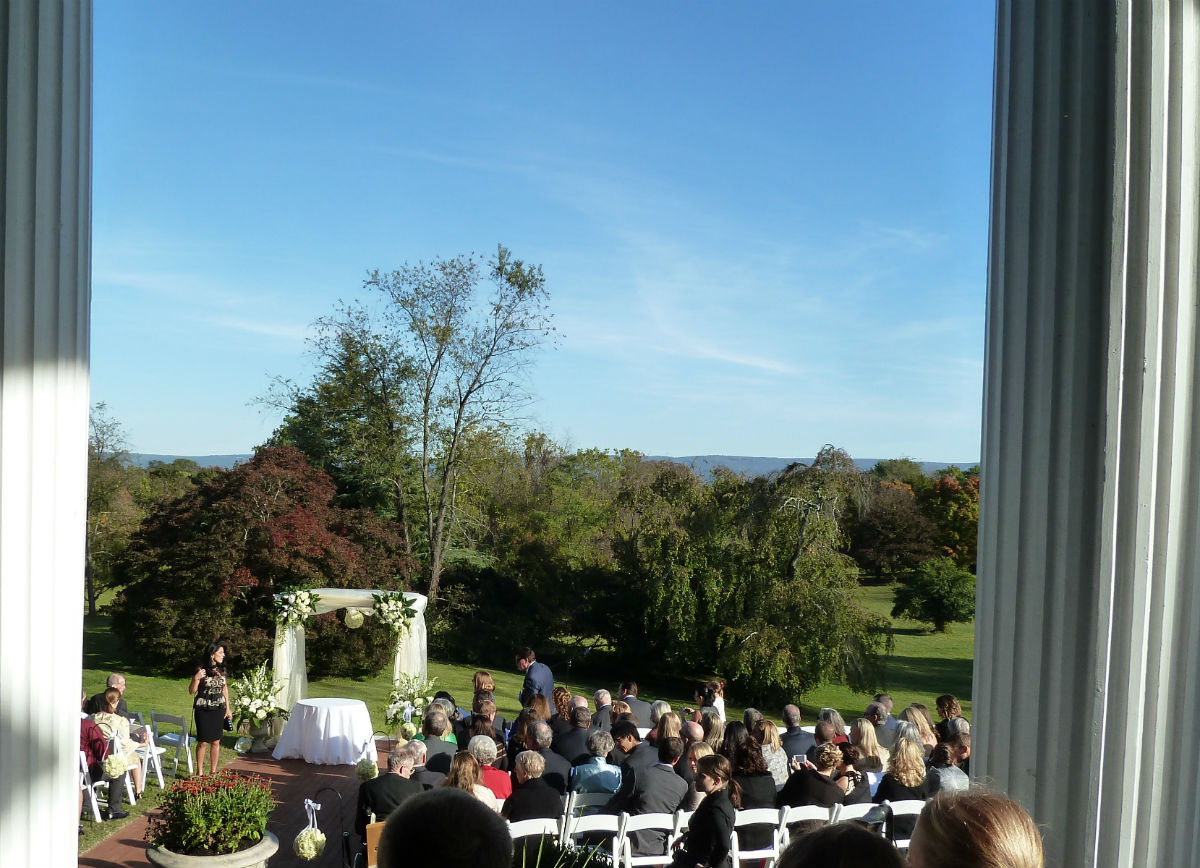 View on the wedding ceremony from the patio
