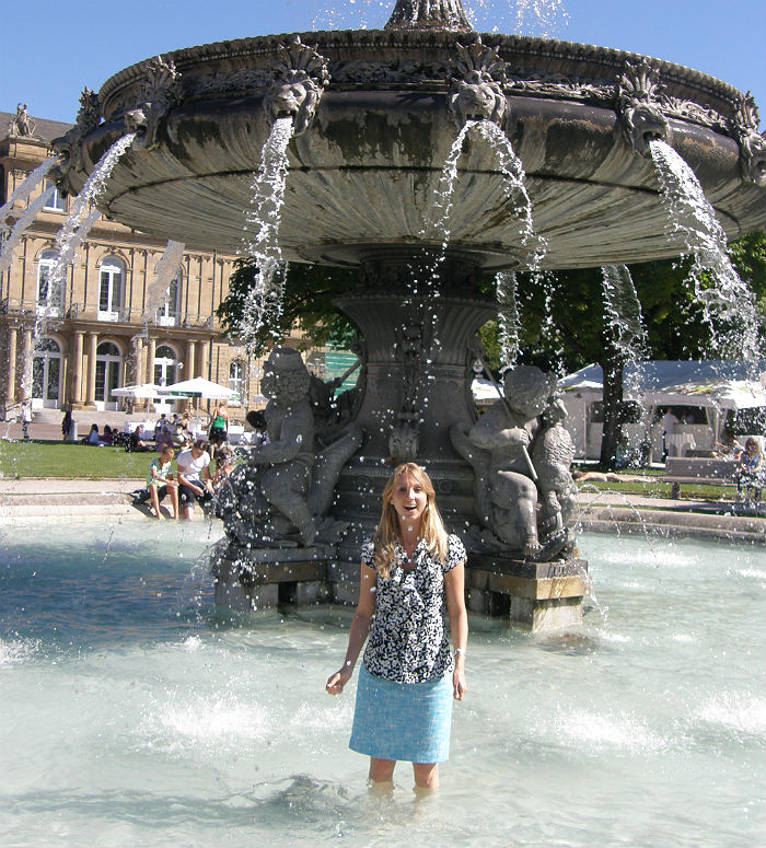 Standing in the fountain at Schlossplatz